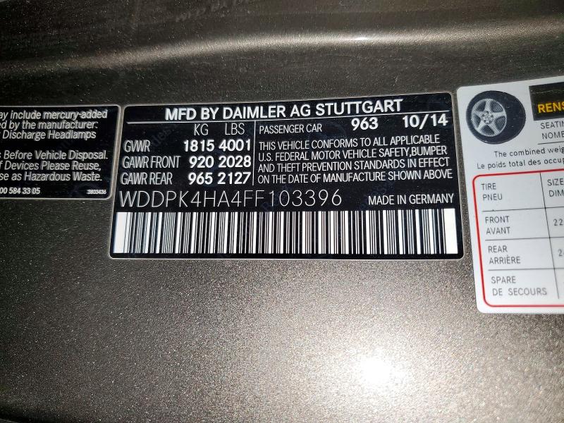 2015 Mercedes-benz Slk მანქანა იყიდება აუქციონზე, vin: WDDPK4HA4FF103396, აუქციონის ნომერი: 53818296
