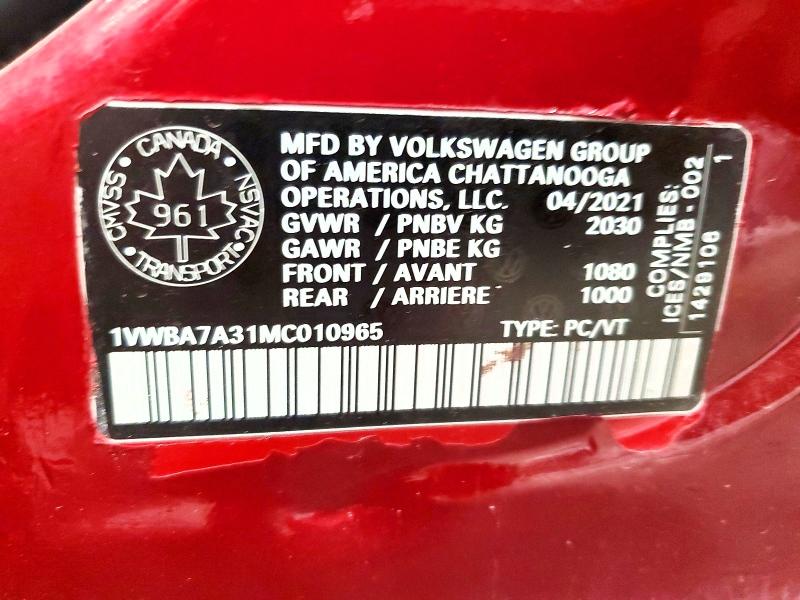 Auction sale of the 2021 Volkswagen Passat, vin: 1VWBA7A31MC010965, lot number: 54134826