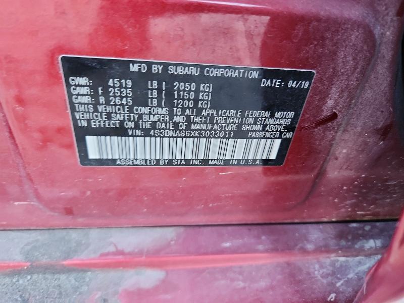 52232616 :رقم المزاد ، 4S3BNAS6XK3033011 vin ، 2019 Subaru Legacy مزاد بيع