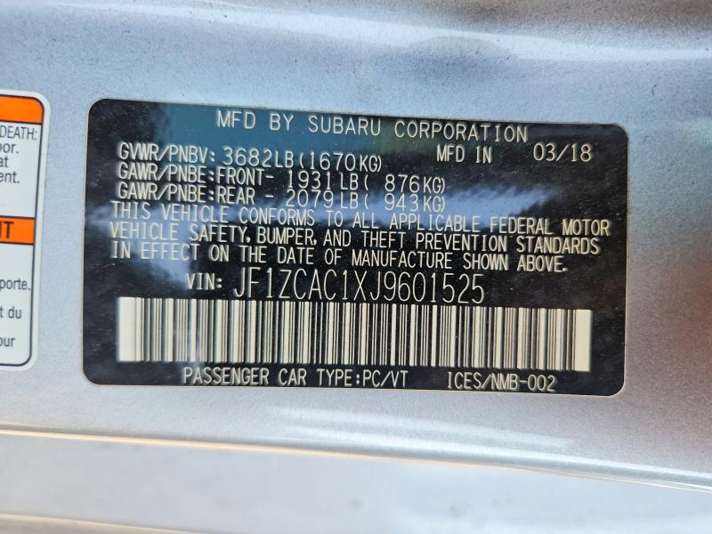 Aukcja sprzedaży 2018 Subaru Brz, vin: JF1ZCAC1XJ9601525, numer aukcji: 54820676