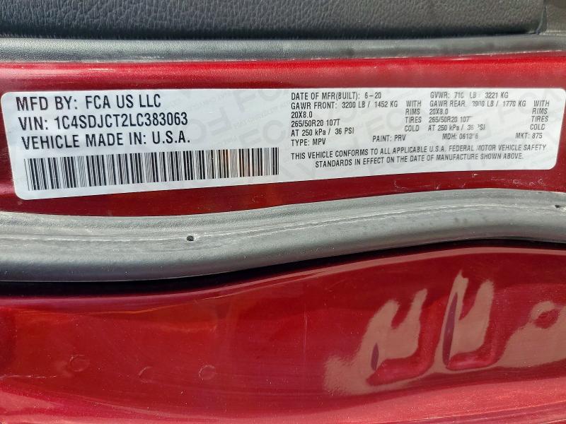Продаж на аукціоні авто 2020 Dodge Durango, vin: 1C4SDJCT2LC383063, номер лоту: 53819426