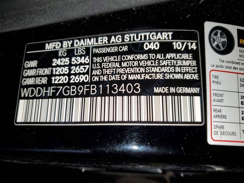 Aukcja sprzedaży 2015 Mercedes-benz E, vin: WDDHF7GB9FB113403, numer aukcji: 52323326
