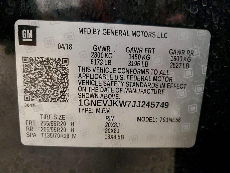 54108666 :رقم المزاد ، 1GNEVJKW7JJ245749 vin ، 2018 Chevrolet Traverse مزاد بيع