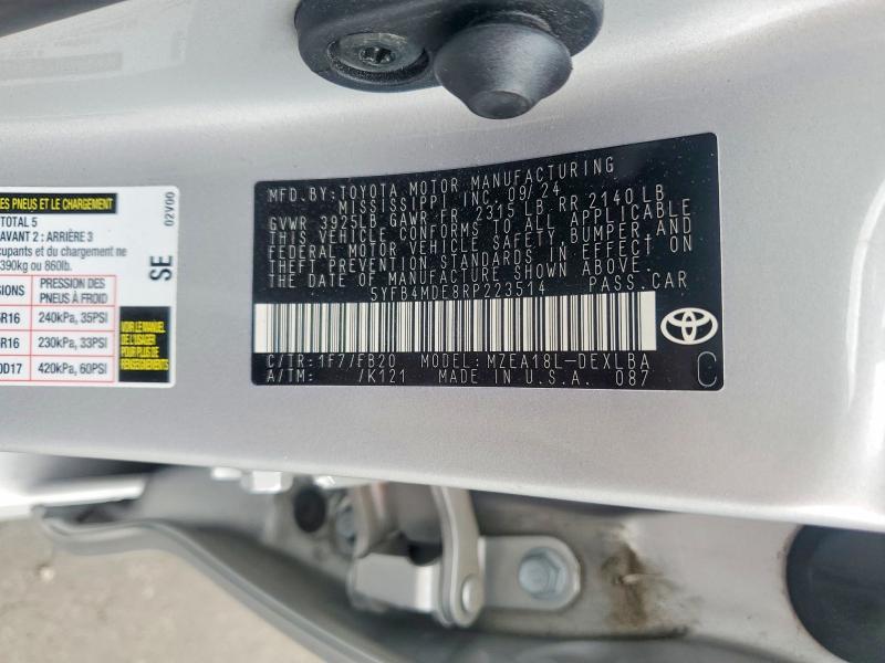 Aukcja sprzedaży 2024 Toyota Corolla, vin: 5YFB4MDE8RP223514, numer aukcji: 54989816