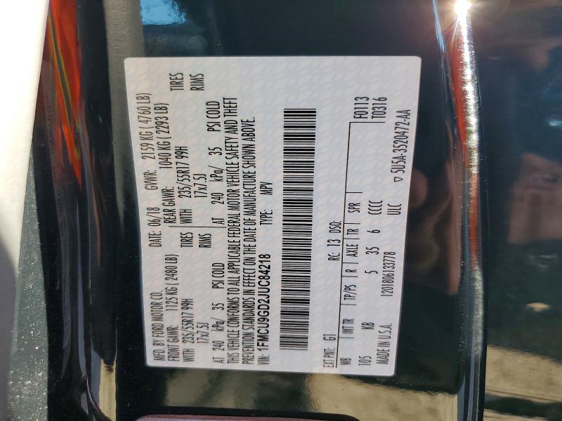 Продаж на аукціоні авто 2018 Ford Escape, vin: 1FMCU9GD2JUC84218, номер лоту: 54023376