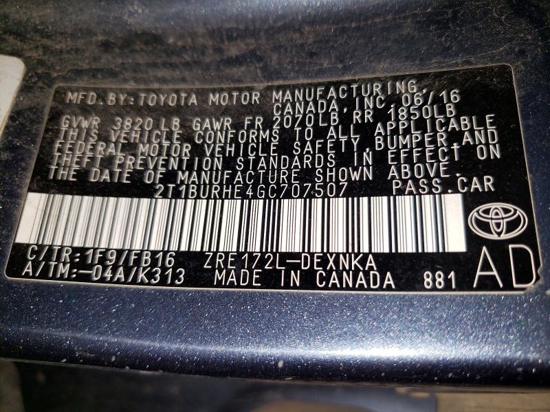Продаж на аукціоні авто 2016 Toyota Corolla, vin: 2T1BURHE4GC707507, номер лоту: 52903646