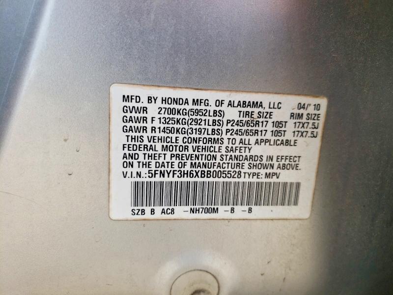 2011 Honda Pilot მანქანა იყიდება აუქციონზე, vin: 5FNYF3H6XBB005528, აუქციონის ნომერი: 52268106