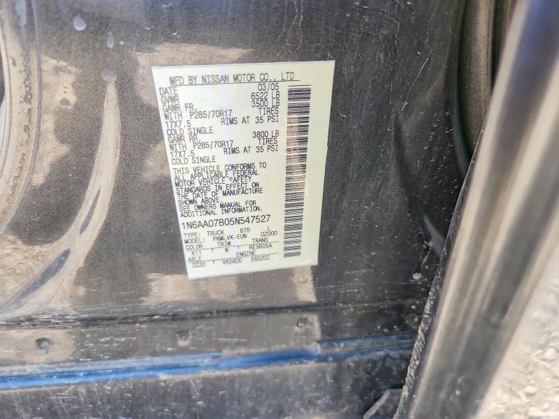 Продажа на аукционе авто 2005 Nissan Titan, vin: 1N6AA07B05N547527, номер лота: 54529866