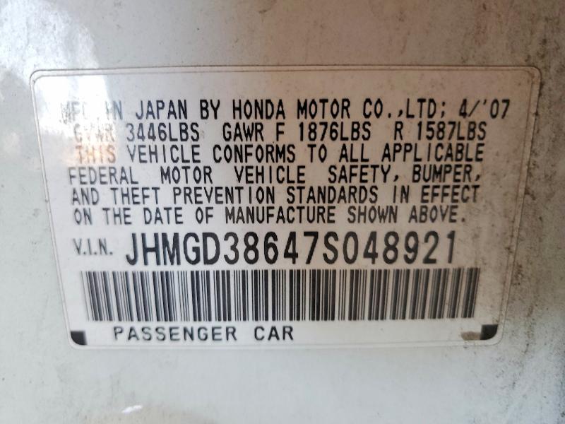 53266556 :رقم المزاد ، JHMGD38647S048921 vin ، 2007 Honda Fit مزاد بيع