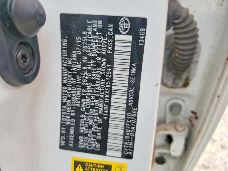 2015 Toyota Camry მანქანა იყიდება აუქციონზე, vin: 4T4BF1FKXFR512941, აუქციონის ნომერი: 54596216