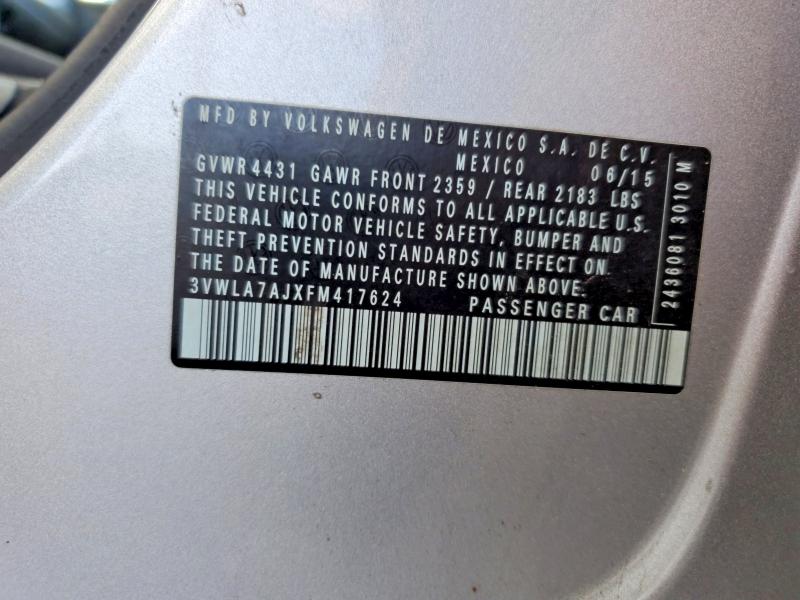 55493806 :رقم المزاد ، 3VWLA7AJXFM417624 vin ، 2015 Volkswagen Jetta مزاد بيع