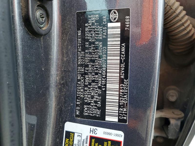 51919206 :رقم المزاد ، 4T1BE46K89U799103 vin ، 2009 Toyota Camry مزاد بيع