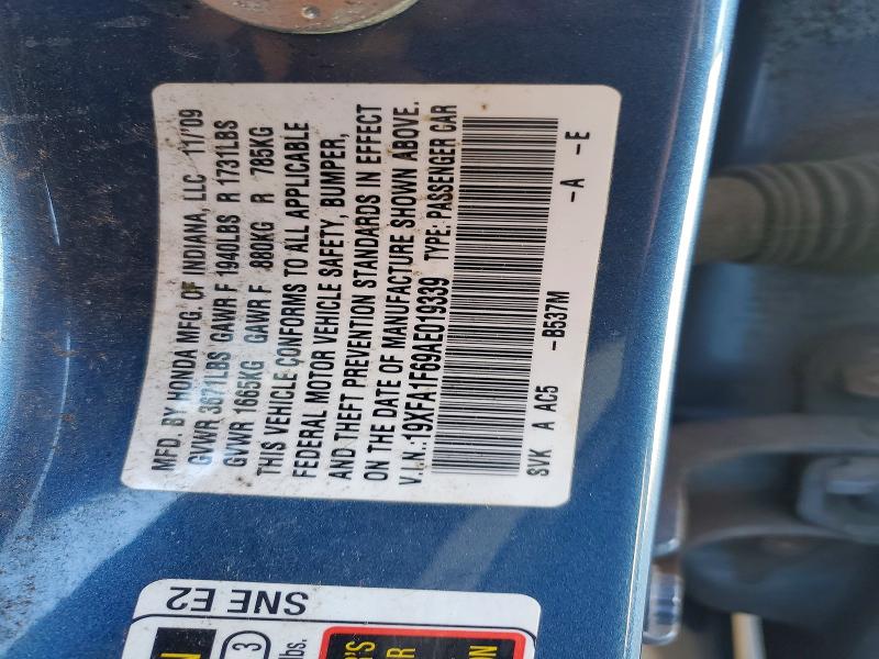 53077576 :رقم المزاد ، 19XFA1F69AE019339 vin ، 2010 Honda Civic مزاد بيع