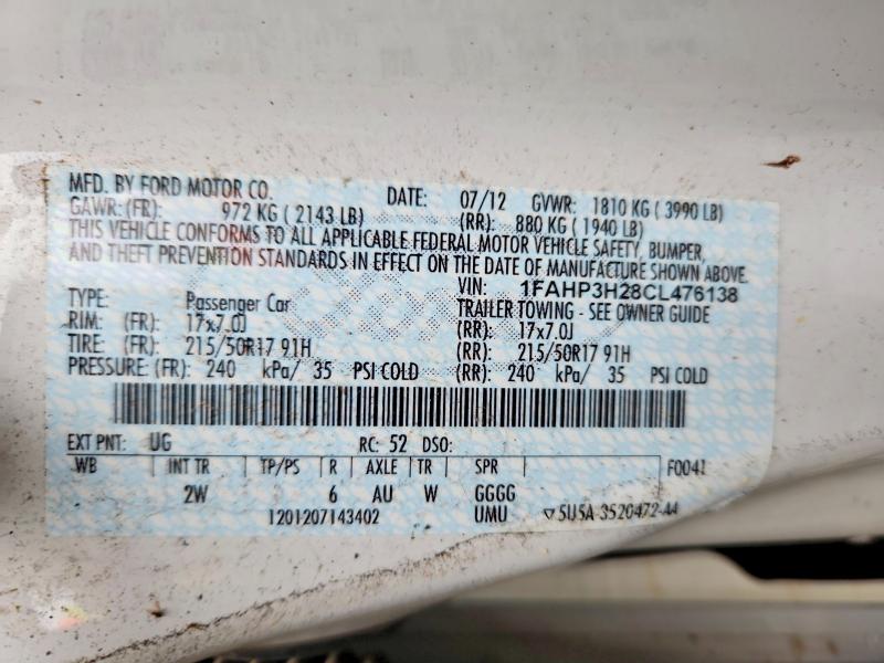 Продаж на аукціоні авто 2012 Ford Focus, vin: 1FAHP3H28CL476138, номер лоту: 51851796