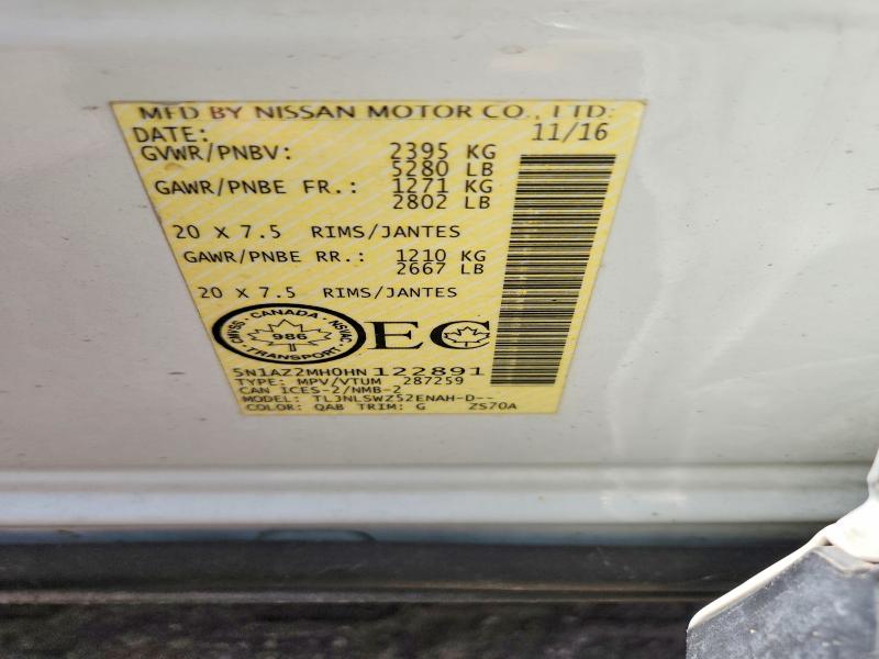 54782996 :رقم المزاد ، 5N1AZ2MH0HN122891 vin ، 2017 Nissan Morano مزاد بيع