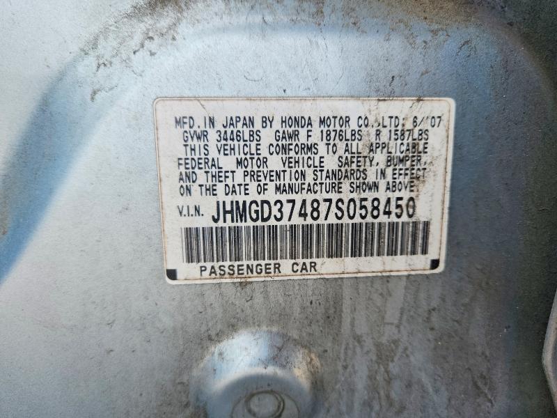55003526 :رقم المزاد ، JHMGD37487S058450 vin ، 2007 Honda Fit مزاد بيع