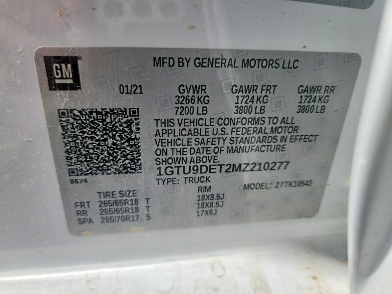 Aukcja sprzedaży 2021 Gmc Sierra, vin: 1GTU9DET2MZ210277, numer aukcji: 52751136