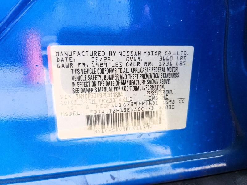 2023 Nissan Kicks მანქანა იყიდება აუქციონზე, vin: 3N1CP5DV9PL511394, აუქციონის ნომერი: 54650406