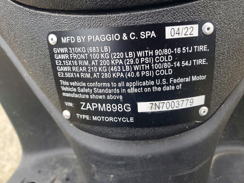 Aukcja sprzedaży 2022 Piaggio Liberty, vin: ZAPM898G7N7003779, numer aukcji: 54622766