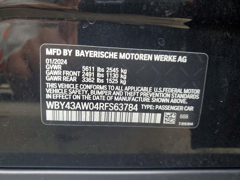 Aukcja sprzedaży 2024 Bmw I4, vin: WBY43AW04RFS63784, numer aukcji: 53644016