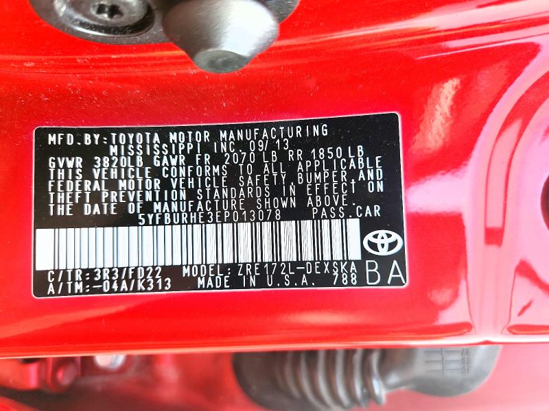 Продажа на аукционе авто 2014 Toyota Corolla, vin: 5YFBURHE3EP013078, номер лота: 52385406