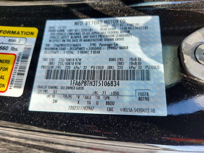 2026 Ford Mustang მანქანა იყიდება აუქციონზე, vin: 1FA6P8TH3T5106834, აუქციონის ნომერი: 52274856