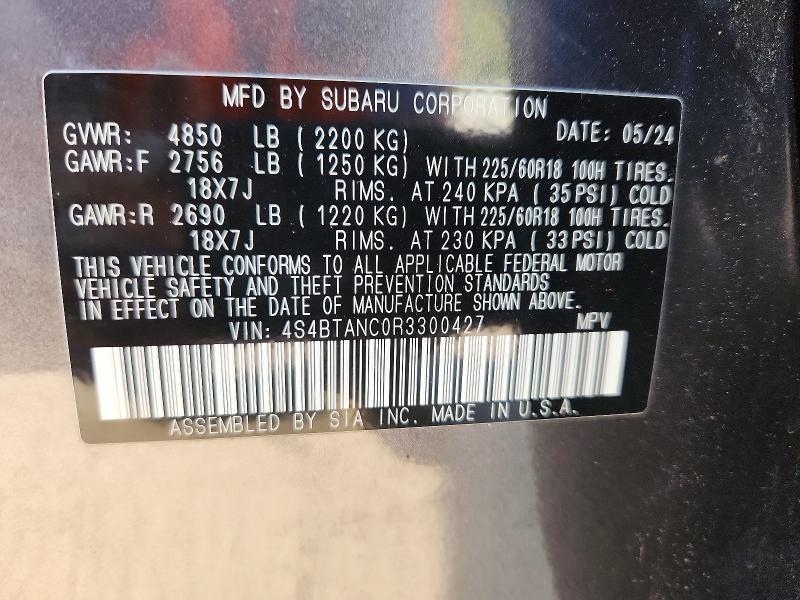 Продажа на аукционе авто 2024 Subaru Outback, vin: 4S4BTANC0R3300427, номер лота: 54055716
