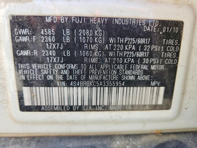 Продажа на аукционе авто 2010 Subaru Outback, vin: 4S4BRBKC5A3355954, номер лота: 53822206