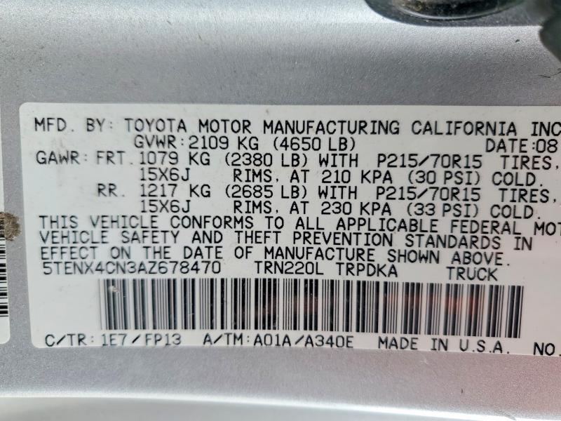 Aukcja sprzedaży 2010 Toyota Tacoma, vin: 5TENX4CN3AZ678470, numer aukcji: 53420926