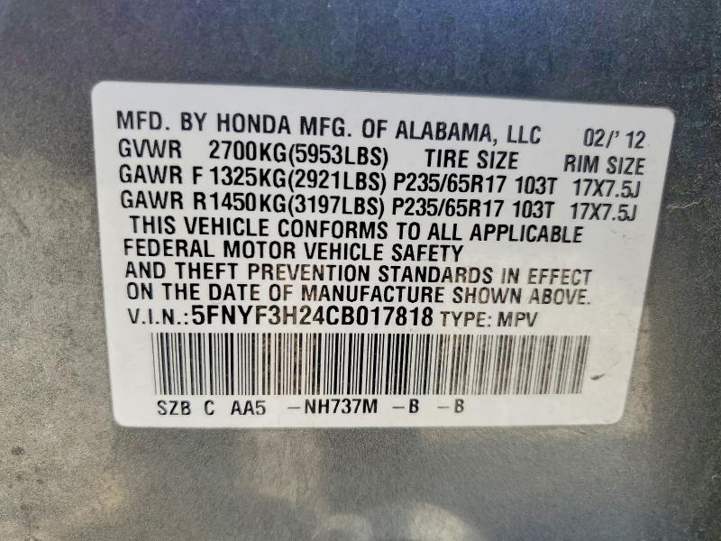Продаж на аукціоні авто 2012 Honda Pilot, vin: 5FNYF3H24CB017818, номер лоту: 51911376