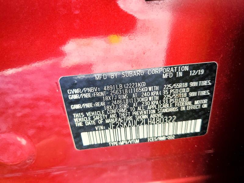 Продаж на аукціоні авто 2020 Subaru Forester, vin: JF2SKAUC2LH480322, номер лоту: 53935466