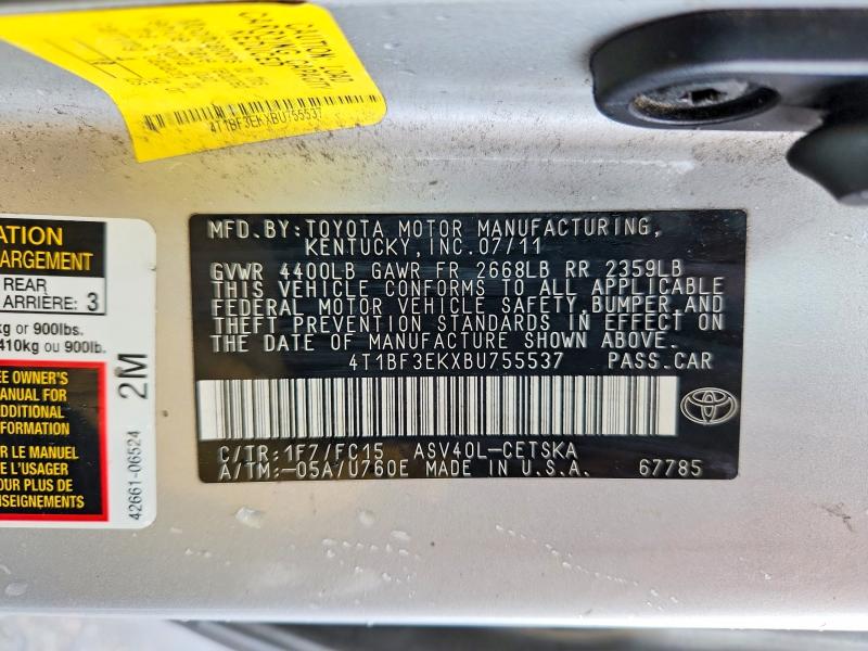 55163766 :رقم المزاد ، 4T1BF3EKXBU755537 vin ، 2011 Toyota Camry مزاد بيع