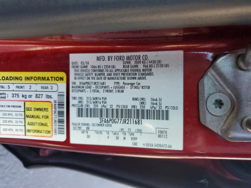 Aukcja sprzedaży 2018 Ford Fusion, vin: 3FA6P0G77JR211681, numer aukcji: 52082236