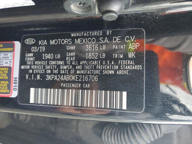 Aukcja sprzedaży 2019 Kia Rio, vin: 3KPA24AB0KE216706, numer aukcji: 52425246