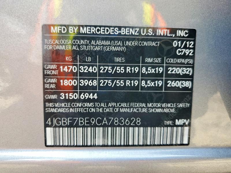 2012 Mercedes-benz Gl მანქანა იყიდება აუქციონზე, vin: 4JGBF7BE9CA783628, აუქციონის ნომერი: 55272826