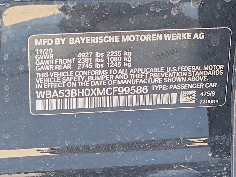53647026 :رقم المزاد ، WBA53BH0XMCF99586 vin ، 2021 Bmw 530 مزاد بيع
