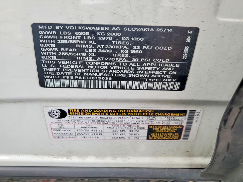 Auction sale of the 2014 Volkswagen Touareg, vin: WVGEP9BP6ED013038, lot number: 52994516