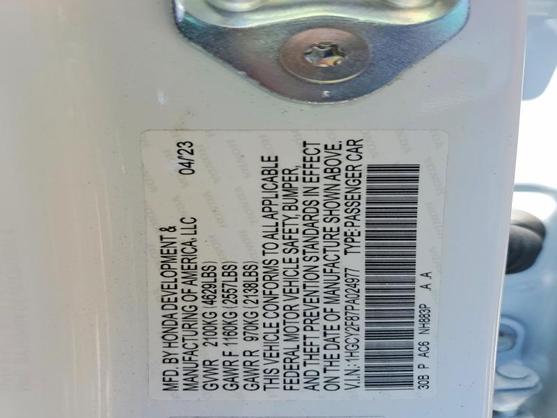 2023 Honda Accord მანქანა იყიდება აუქციონზე, vin: 1HGCY2F87PA024977, აუქციონის ნომერი: 53798116