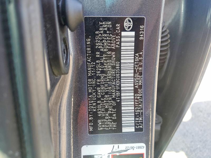 55236666 :رقم المزاد ، 4T1BF1FK9CU635880 vin ، 2012 Toyota Camry مزاد بيع
