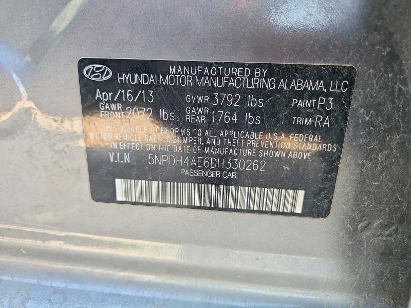 2013 Hyundai Elantra მანქანა იყიდება აუქციონზე, vin: 5NPDH4AE6DH330262, აუქციონის ნომერი: 55192316