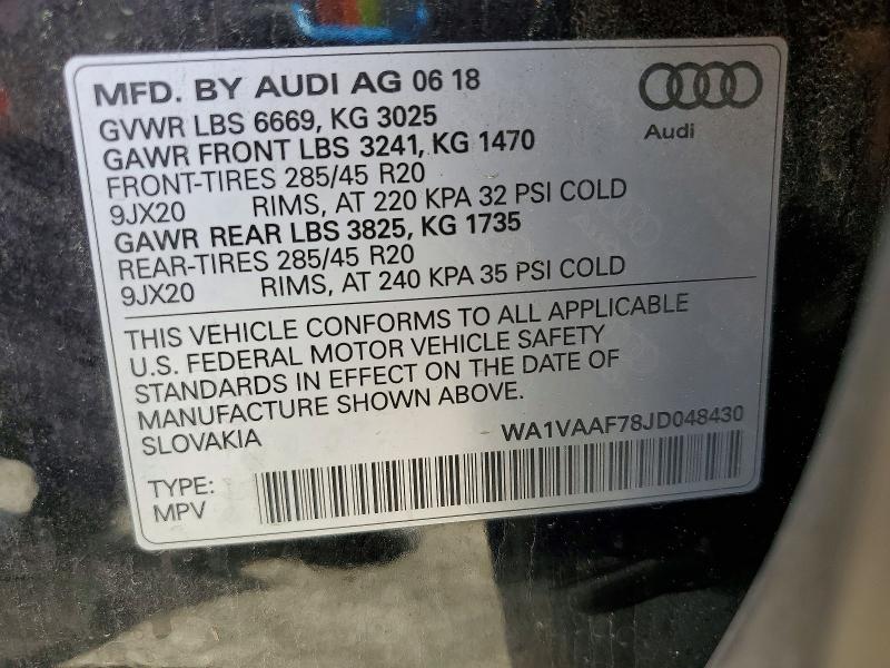 Aukcja sprzedaży 2018 Audi Q7, vin: WA1VAAF78JD048430, numer aukcji: 54674786