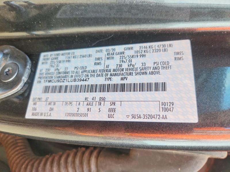 Aukcja sprzedaży 2020 Ford Escape, vin: 1FMCU9DZ1LUB39447, numer aukcji: 54946436
