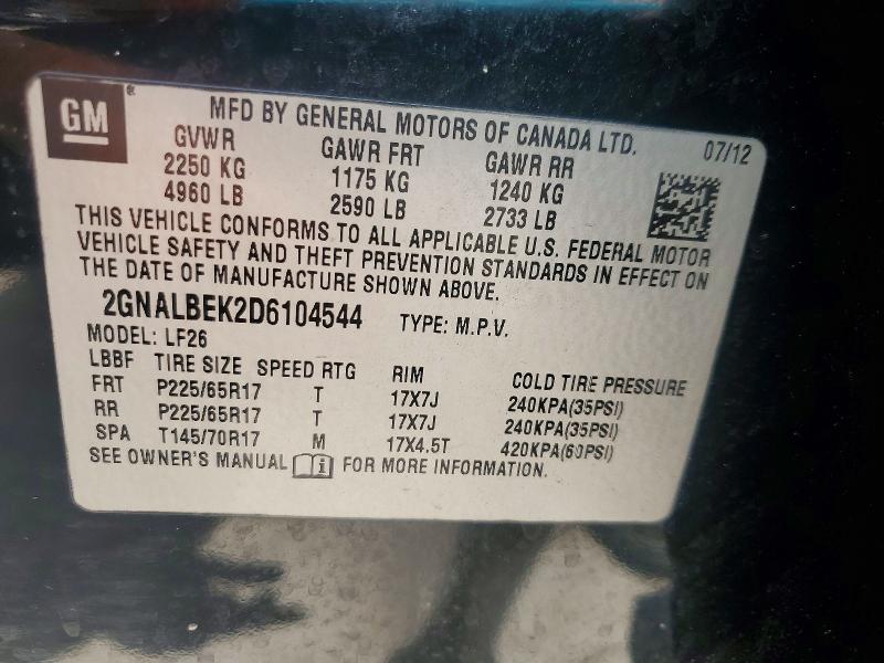 Продажа на аукционе авто 2013 Chevrolet Equinox, vin: 2GNALBEK2D6104544, номер лота: 54839146