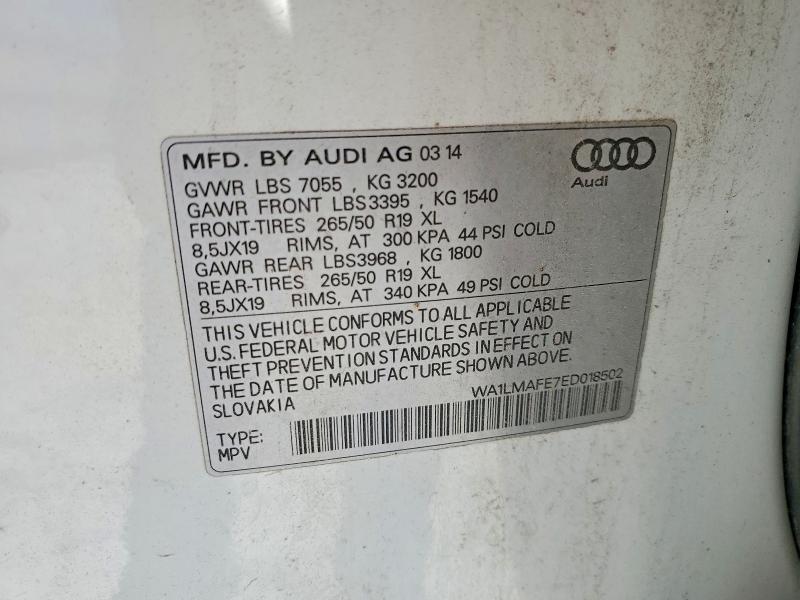 Aukcja sprzedaży 2014 Audi Q7, vin: WA1LMAFE7ED018502, numer aukcji: 53529856