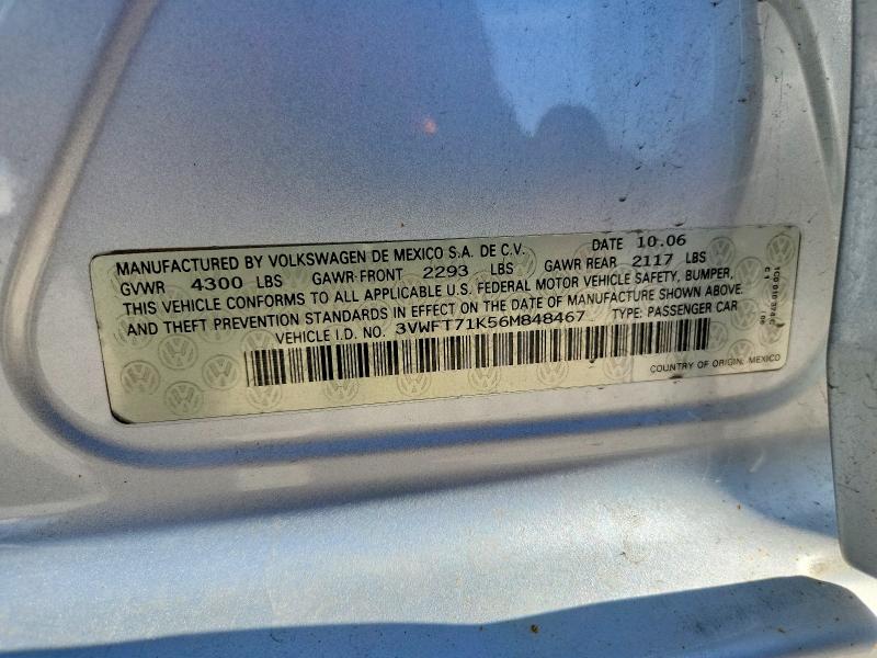 53812486 :رقم المزاد ، 3VWFT71K56M848467 vin ، 2006 Volkswagen Jetta مزاد بيع