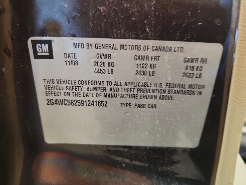 2009 Buick Lacrosse მანქანა იყიდება აუქციონზე, vin: 2G4WC582591241652, აუქციონის ნომერი: 54074156