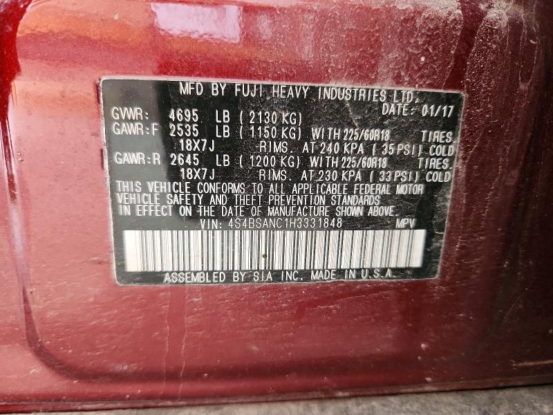 Aukcja sprzedaży 2017 Subaru Outback, vin: 4S4BSANC1H3331848, numer aukcji: 54063486