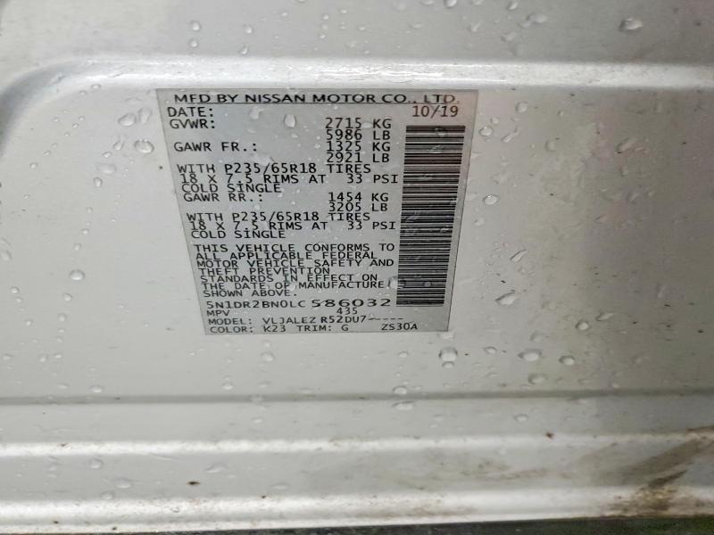 Продаж на аукціоні авто 2020 Nissan Pathfinder, vin: 5N1DR2BN0LC586032, номер лоту: 53119366