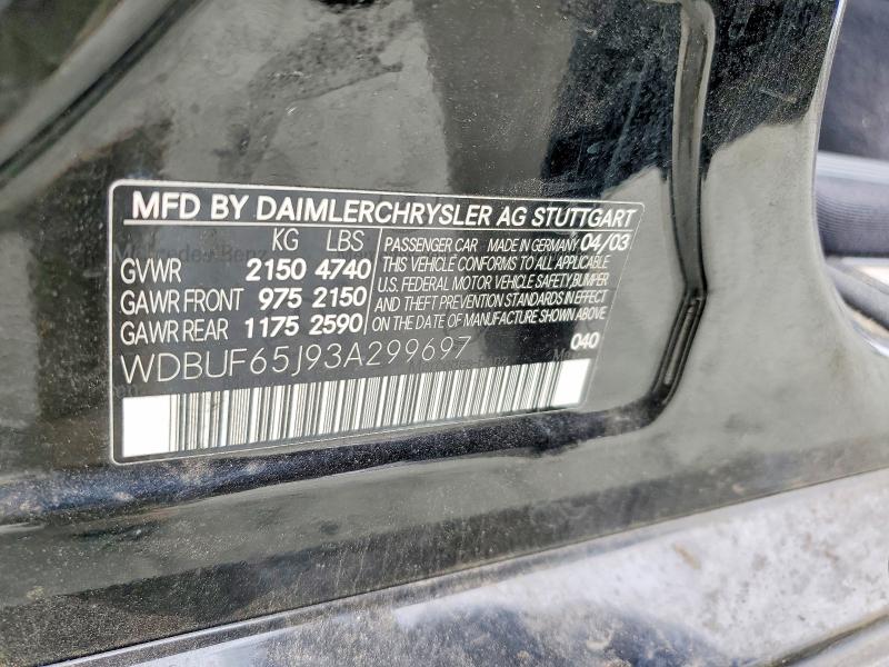 54498806 :رقم المزاد ، WDBUF65J93A299697 vin ، 2003 Mercedes-benz E مزاد بيع