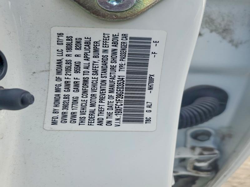 Продаж на аукціоні авто 2016 Honda Civic, vin: 19XFC1F39GE035341, номер лоту: 53440396
